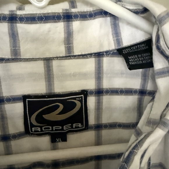 Roper Men's XL‎ White Blue Western Long Sleeve Button Down Shirt Top - Picture 3 of 6